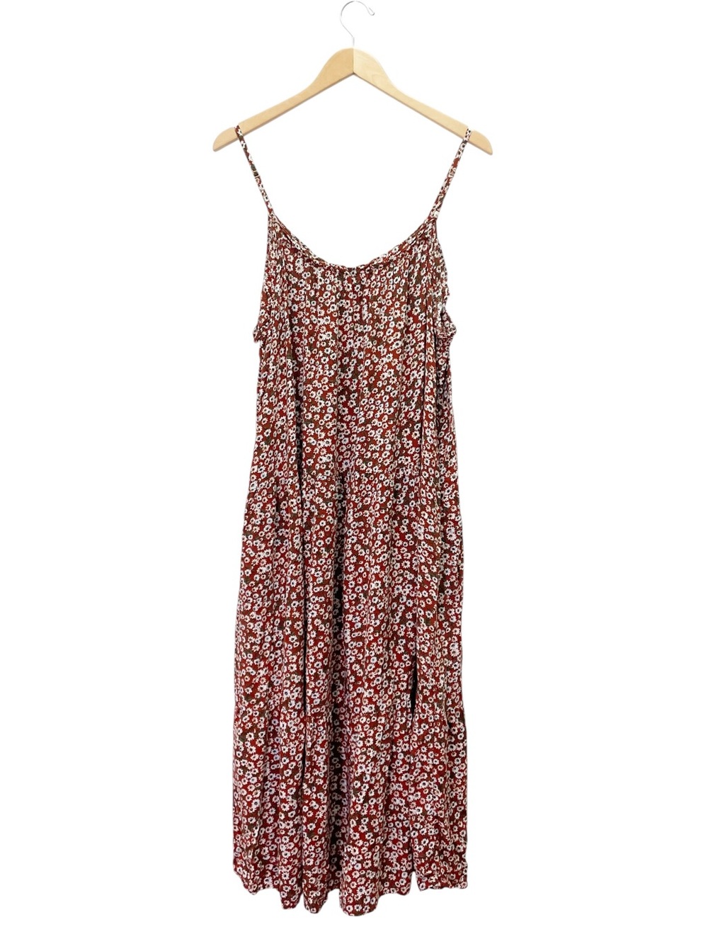 Natural Life Harley Midi Dress Size L/XL Rust Floral Daisy Tiered Boho Pockets - Picture 3 of 11